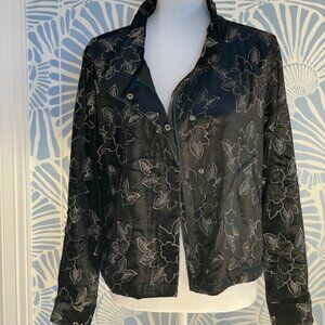 Anthropologie Saltwater Luxe Black Velvet Jacket with Gold Flowers Size Small
